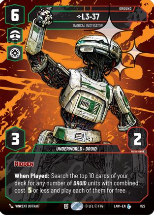 L3-37 - Radical Instigator (Prestige Foil) (829) [A Lawless Time] Foil Star Wars: Unlimited Single Disney