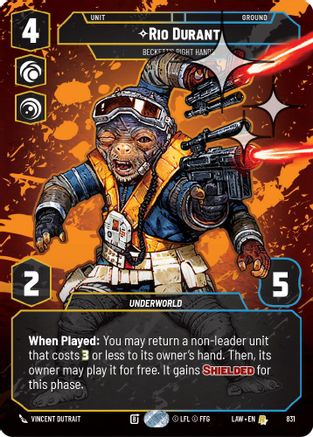 Rio Durant - Beckett's Right Hands (Prestige Foil) (831) [A Lawless Time] Foil Star Wars: Unlimited Single Disney