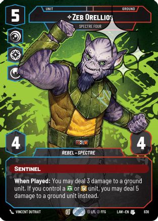 Zeb Orellios - Spectre Four (Prestige Foil) (836) [A Lawless Time] Foil Star Wars: Unlimited Single Disney