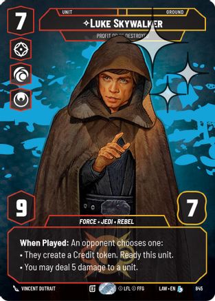 Luke Skywalker - Profit or Be Destroyed (Prestige Foil) (845) [A Lawless Time] Foil Star Wars: Unlimited Single Disney