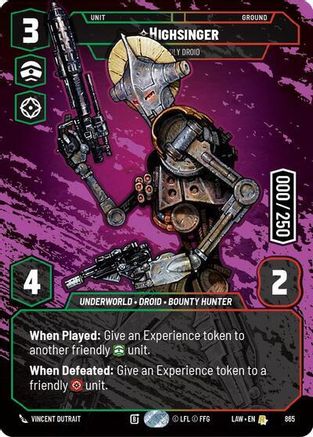 Highsinger - Deadly Droid (Serialized) (865) [A Lawless Time] Foil Star Wars: Unlimited Single Disney