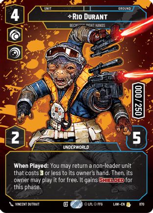 Rio Durant - Beckett's Right Hands (Serialized) (870) [A Lawless Time] Foil Star Wars: Unlimited Single Disney