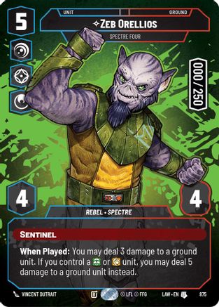 Zeb Orellios - Spectre Four (Serialized) (875) [A Lawless Time] Foil Star Wars: Unlimited Single Disney