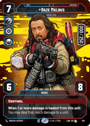 Baze Malbus - Good Luck (Serialized) (882) [A Lawless Time] Foil Star Wars: Unlimited Single Disney
