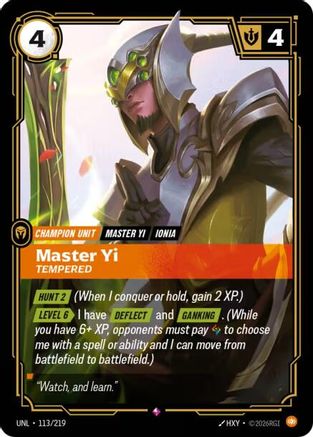 Master Yi - Tempered (113/219) [Unleashed] Foil Riftbound Singles Riot Games