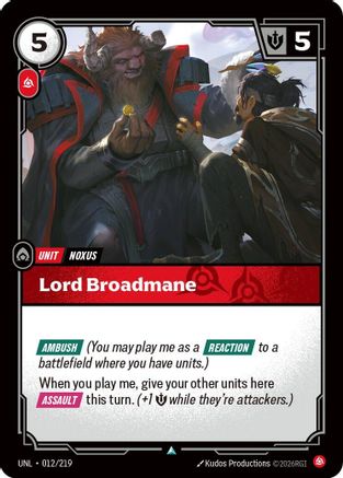Lord Broadmane (012/219) [Unleashed] Foil Riftbound Singles Riot Games