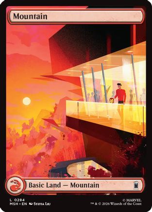 Mountain (0284) (MSH-284) [Marvel Super Heroes] Foil MTG Single Wizards of the Coast