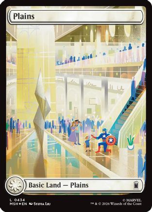 Plains (0434) (Surge Foil) (MSH-434) [Marvel Super Heroes] Foil MTG Single Wizards of the Coast