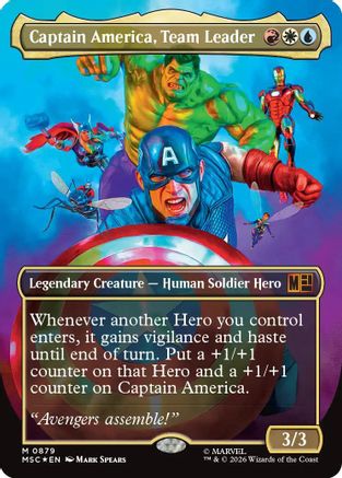 Captain America, Team Leader (Surge Foil) (MSC-879) [Commander: Marvel Super Heroes] Foil MTG Single Wizards of the Coast