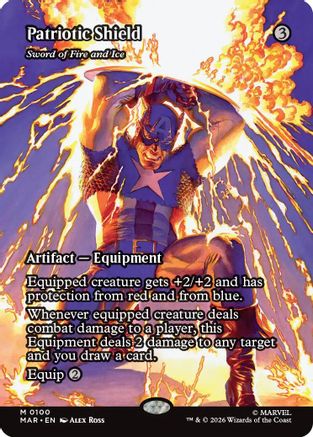 Patriotic Shield - Sword of Fire and Ice (MAR-100) [Marvel Universe Eternal-Legal] Foil MTG Single Wizards of the Coast