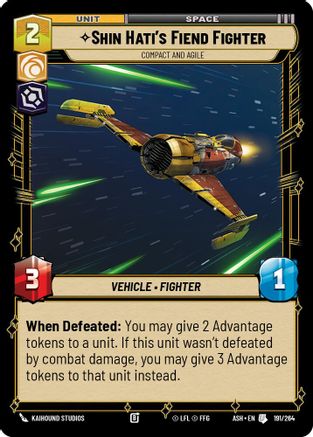 Shin Hati's Fiend Fighter - Compact and Agile (191/264) [Ashes of the Empire] Star Wars: Unlimited Single Disney