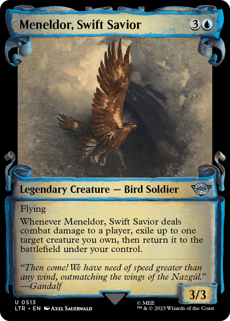 Meneldor, Swift Savior (Showcase Scrolls) (LTR-513) [The Lord of the Rings: Tales of Middle-earth] (Showcase) MTG Single Wizards of the Coast