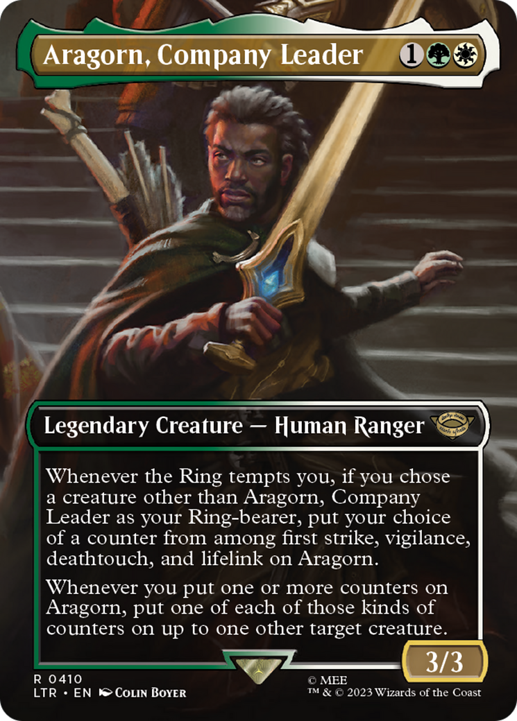 Aragorn, Company Leader (LTR-410) [The Lord of the Rings: Tales of Middle-earth] (Borderless) Foil MTG Single Wizards of the Coast