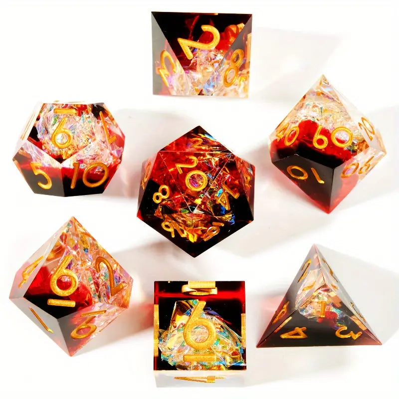Seriously Good Dice: Sharp-Edged Resin 7 Die Set "Magma and Diamonds" Dice & Gaming Accessories Taps Imports
