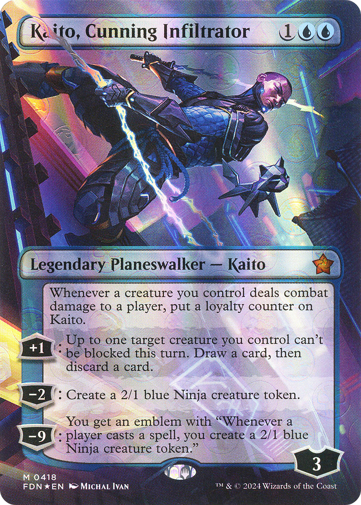 Kaito, Cunning Infiltrator (Mana Foil) (FDN-418) [Foundations] (Borderless) Foil MTG Single Wizards of the Coast