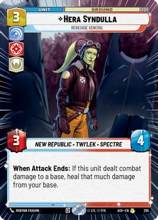 Hera Syndulla - Renegade General (Hyperspace) (295) [Ashes of the Empire] Star Wars: Unlimited Single Disney