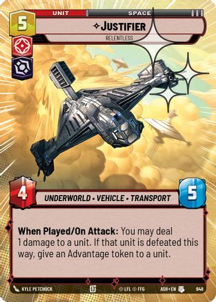 Justifier - Relentless (Hyperspace Foil) (648) [Ashes of the Empire] Foil Star Wars: Unlimited Single Disney