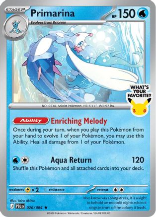 Primarina (What's Your Favorite Stamp) 20/084 Holofoil [Misc: Cards & Products] Pokemon Single Pokémon