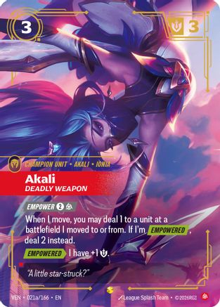 Akali, Deadly Weapon (Alternate Art) (021a/166) [Vendetta] Foil Riftbound Singles Riot Games