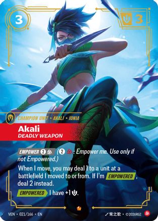 Akali, Deadly Weapon (021/166) [Vendetta] Foil Riftbound Singles Riot Games