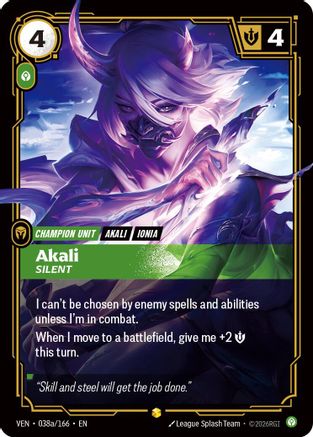Akali, Silent (Alternate Art) (038a/166) [Vendetta] Foil Riftbound Singles Riot Games