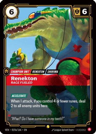 Renekton, Rage Fueled (Alternate Art) (019a/166) [Vendetta] Foil Riftbound Singles Riot Games