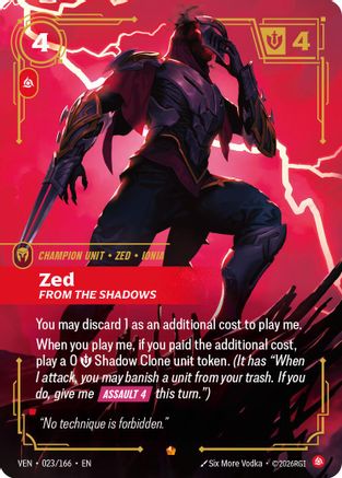 Zed, From the Shadows (023/166) [Vendetta] Foil Riftbound Singles Riot Games