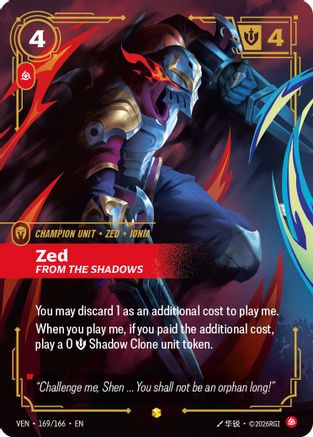 Zed, From the Shadows (Overnumbered) (169/166) [Vendetta] Foil Riftbound Singles Riot Games