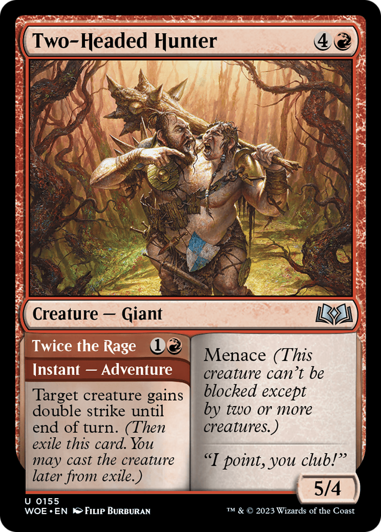 Two-Headed Hunter // Twice the Rage (WOE-155) [Wilds of Eldraine] MTG Single Wizards of the Coast