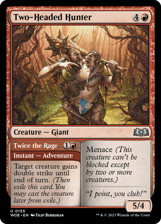 Two-Headed Hunter // Twice the Rage (WOE-155) [Wilds of Eldraine] MTG Single Wizards of the Coast