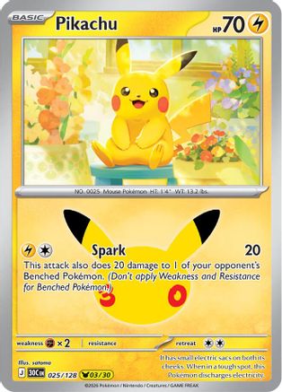 Pikachu 25/128 Holofoil [ME: 30th Celebration] Pokemon Single Pokémon