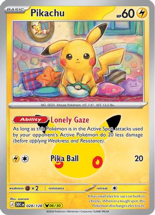 Pikachu 28/128 Holofoil [ME: 30th Celebration] Pokemon Single Pokémon