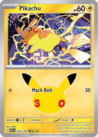 Pikachu 30/128 Holofoil [ME: 30th Celebration] Pokemon Single Pokémon