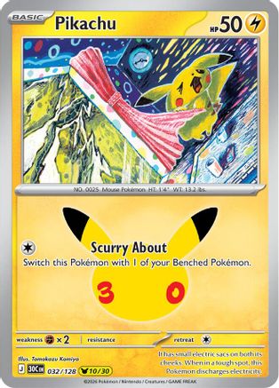 Pikachu 32/128 Holofoil [ME: 30th Celebration] Pokemon Single Pokémon