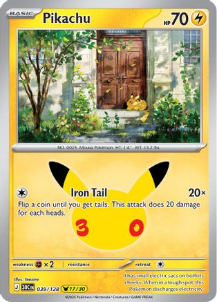 Pikachu 39/128 Holofoil [ME: 30th Celebration] Pokemon Single Pokémon
