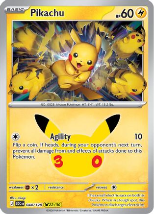 Pikachu 44/128 Holofoil [ME: 30th Celebration] Pokemon Single Pokémon
