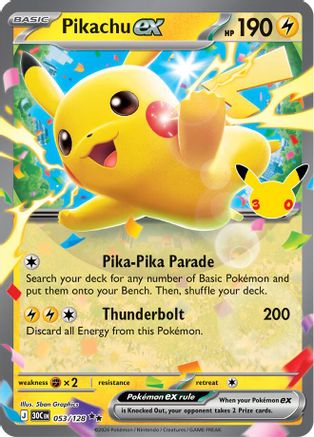 Pikachu ex 53/128 Holofoil [ME: 30th Celebration] Pokemon Single Pokémon