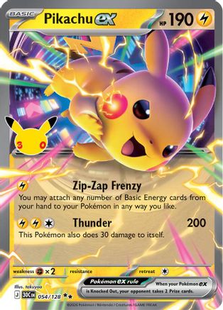 Pikachu ex 54/128 Holofoil [ME: 30th Celebration] Pokemon Single Pokémon