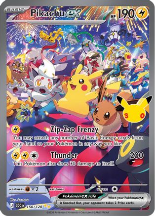 Pikachu ex 150/128 Holofoil [ME: 30th Celebration] Pokemon Single Pokémon