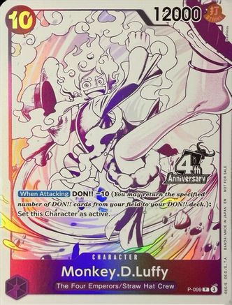 Monkey.D.Luffy (4th Anniversary Treasure Campaign Pack) (P-099) [One Piece Promotion Cards] Foil One Piece Single Bandai