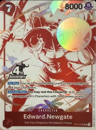 Edward.Newgate (4th Anniversary Treasure Campaign Pack) (ST15-002) [One Piece Promotion Cards] Foil One Piece Single Bandai