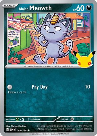 Alolan Meowth 89/128 Holofoil [ME: 30th Celebration] Pokemon Single Pokémon