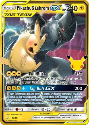 Pikachu & Zekrom GX 33/181 Holofoil [ME: 30th Celebration Classic Collection]