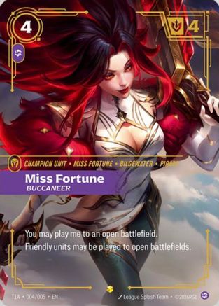 Miss Fortune, Buccaneer (T1 Worlds Champion Player Bundle) (T1A 004/005) [Riftbound Promotional Cards] Foil Riftbound Singles Riot Games