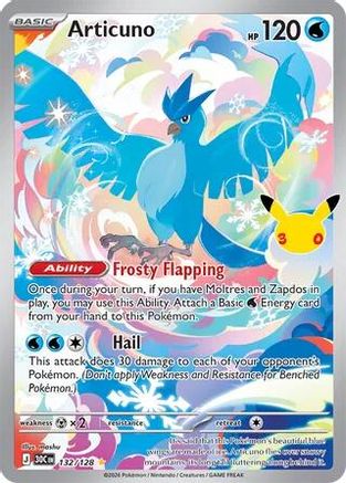 Articuno 132/128 Holofoil [ME: 30th Celebration] Pokemon Single Pokémon