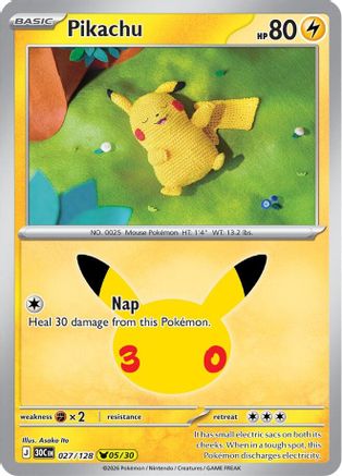 Pikachu 27/128 Holofoil [ME: 30th Celebration] Pokemon Single Pokémon