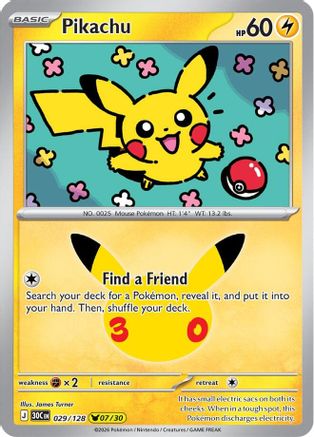 Pikachu 29/128 Holofoil [ME: 30th Celebration] Pokemon Single Pokémon