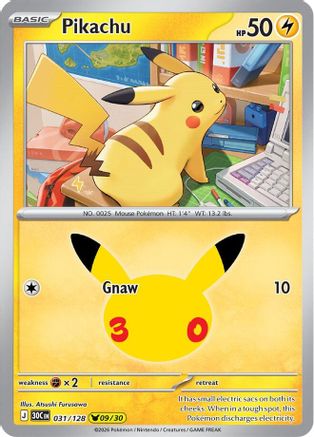 Pikachu 31/128 Holofoil [ME: 30th Celebration] Pokemon Single Pokémon