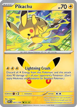 Pikachu 51/128 Holofoil [ME: 30th Celebration] Pokemon Single Pokémon