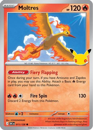 Moltres 11/128 Holofoil [ME: 30th Celebration] Pokemon Single Pokémon